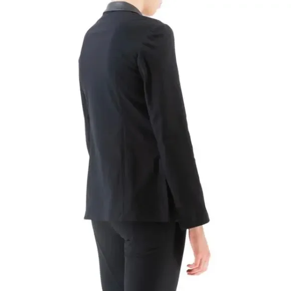 Elaine Kim Tech Stretch Black Vegan Leather Trim Blazer - Picture 13 of 14